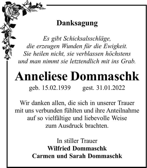 Danksagung Anneliese Dommaschk
