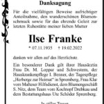Danksagung Ilse Franke