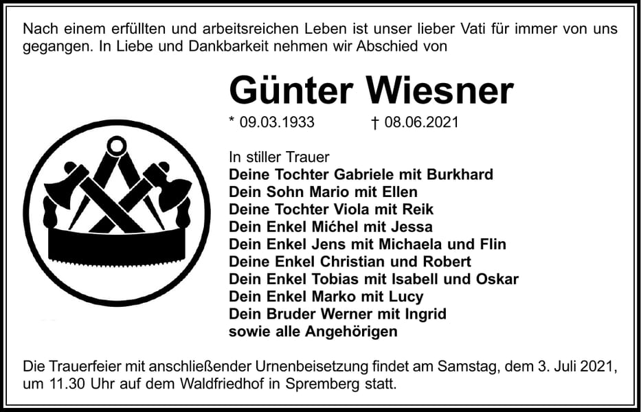 Traueranzeige Günter Wiesner