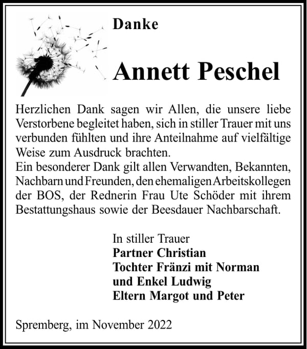 Danksagung Annett Peschel