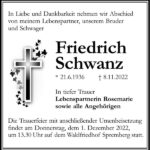 Traueranzeige Friedrich Schwanz