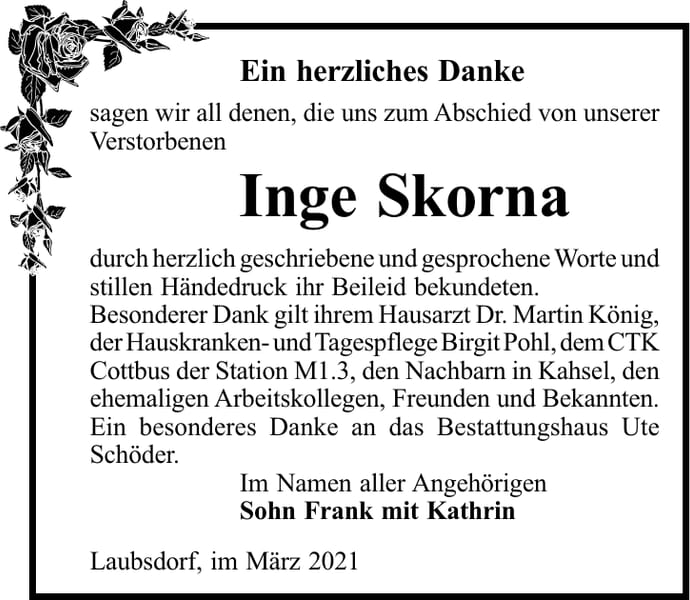 Danksagung Inge Skorna
