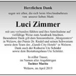Traueranzeige Luci Zimmer
