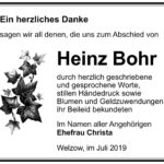 Traueranzeige Heinz Bohr