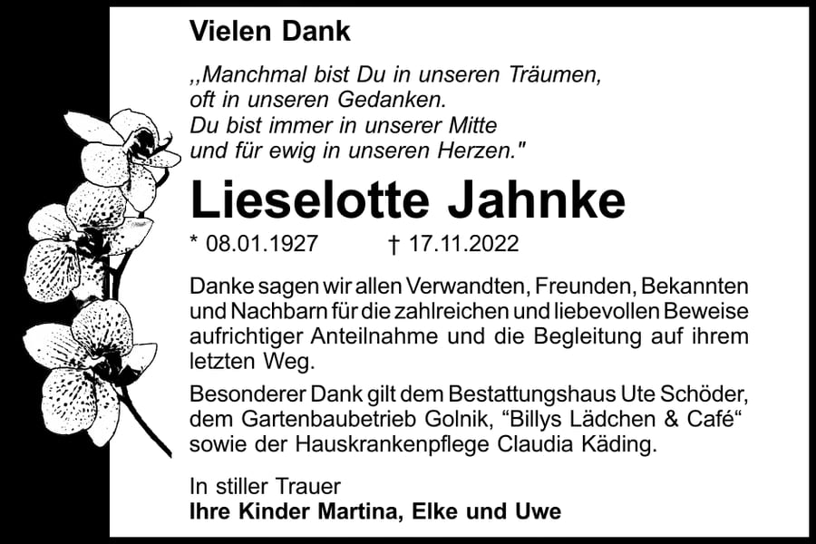 Danksagung Lieselotte Jahnke