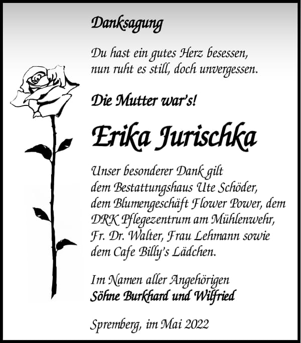 Danksagung Erika Jurischka