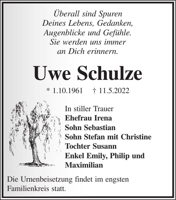 Traueranzeige Uwe Schulze