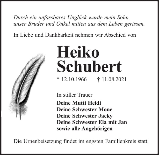 Traueranzeige Heiko Schubert