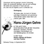 Danksagung Hans-Jürgen Gehre