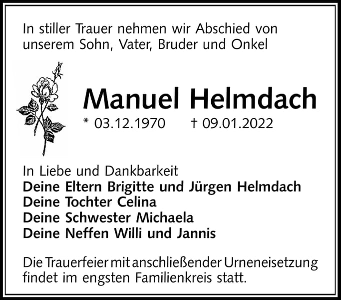 Traueranzeige Manuel Helmdach