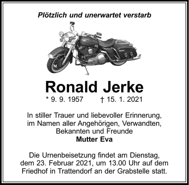 Traueranzeige Ronald Jerke