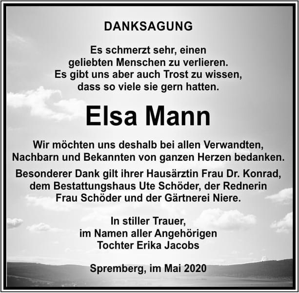 Danksagung Elsa Mann
