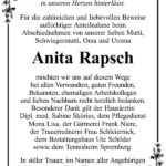 Danksagung Anita Rapsch