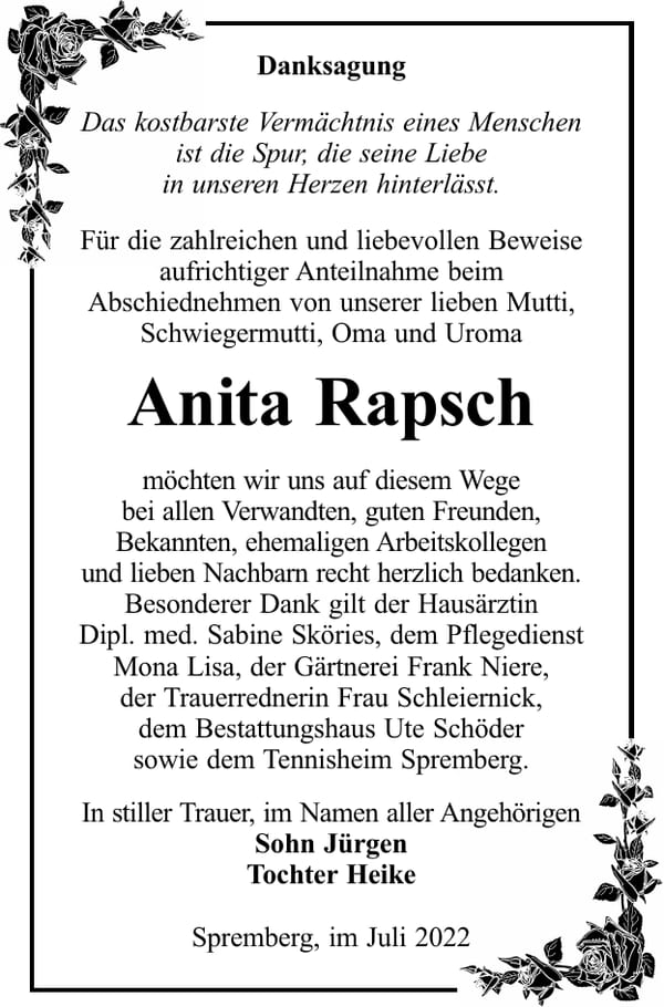 Danksagung Anita Rapsch