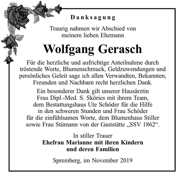 Danksagung Wolfgang Gerasch