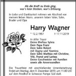 Traueranzeige Harry Wagner