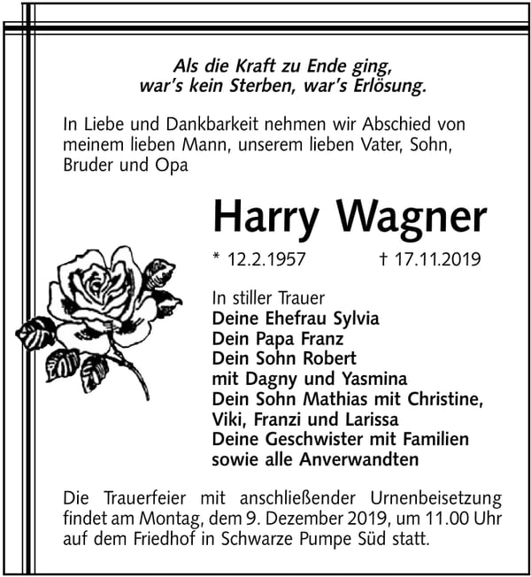 Traueranzeige Harry Wagner