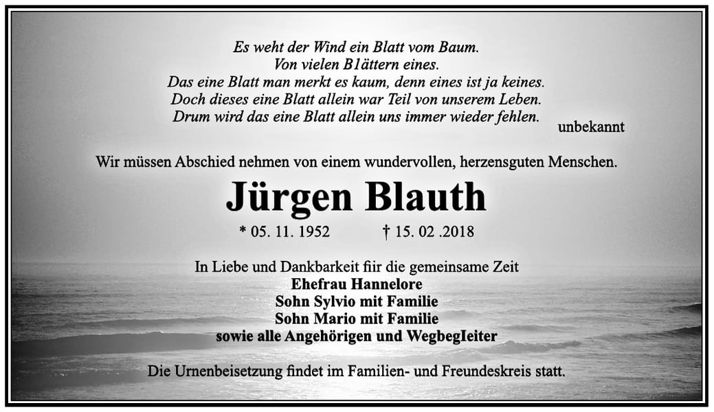 Traueranzeige Jürgen Blauth