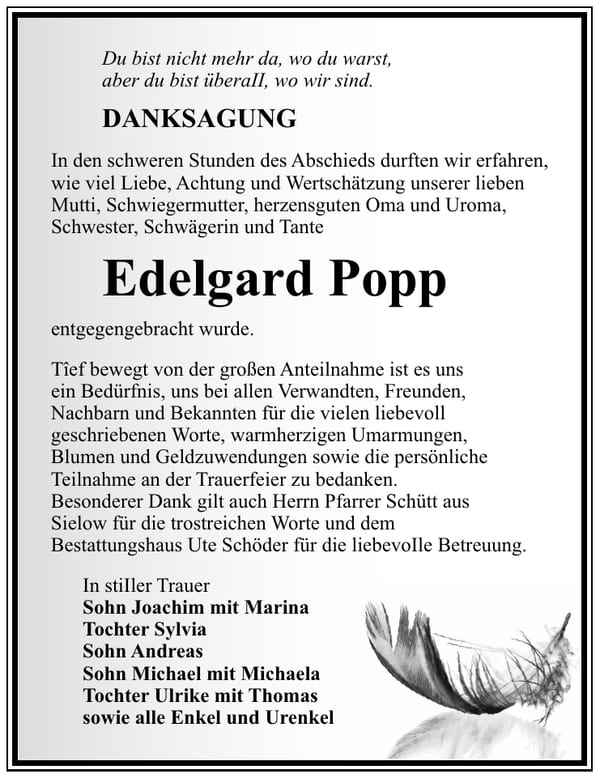 Danksagung Edelgard Popp