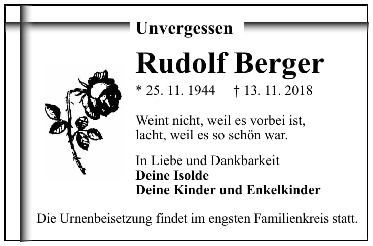 Traueranzeige Rudolf Berger