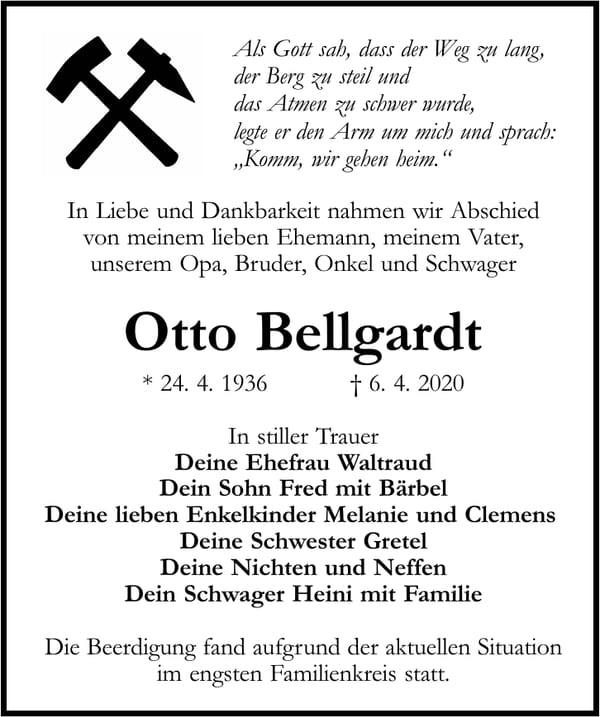 Traueranzeige Otto Bellgardt