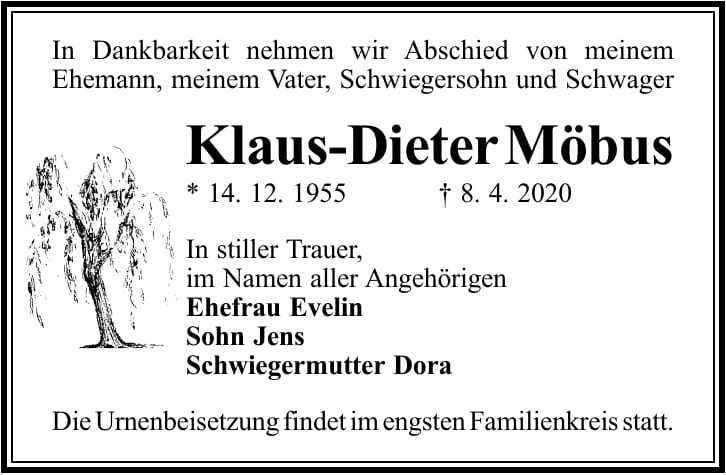 Traueranzeige Klaus-Dieter Möbus