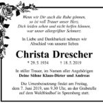 Traueranzeige Christa Drescher