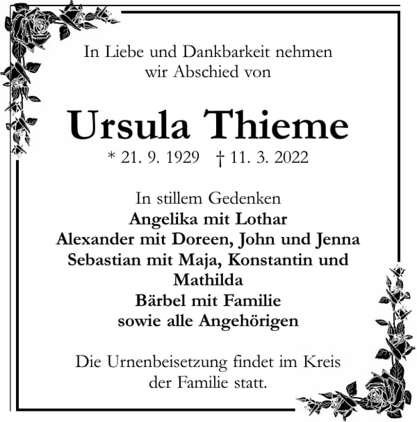 Traueranzeige Ursula Thieme