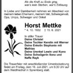 Traueranzeige Horst Mettke