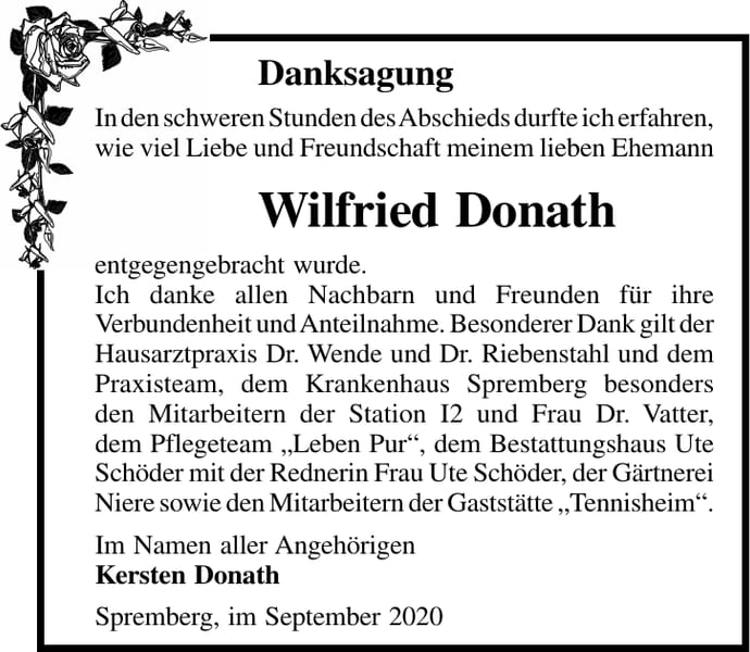 Traueranzeige Wilfried Donath