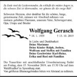 Traueranzeige Wolfgang Gerasch
