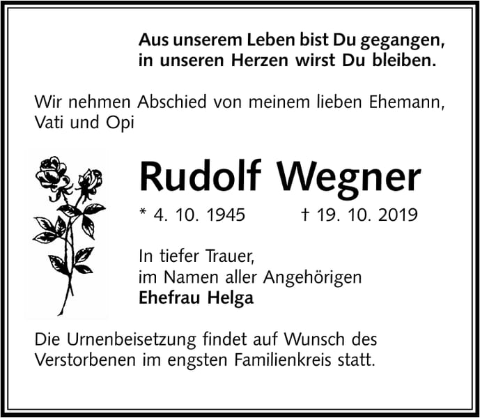 Traueranzeige Rudolf Wegner
