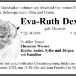 Traueranzeige Eva-Ruth Dextor, geb. Hanusch