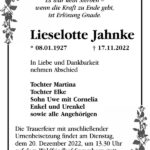 Traueranzeige Lieselotte Jahnke