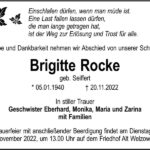 Traueranzeige Brigitte Rocke, geb. Seiffert