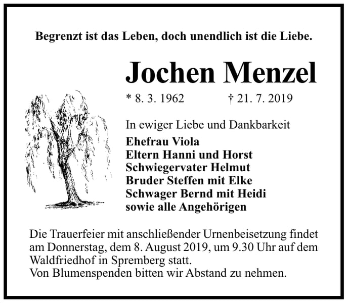 Traueranzeige Jochen Menzel