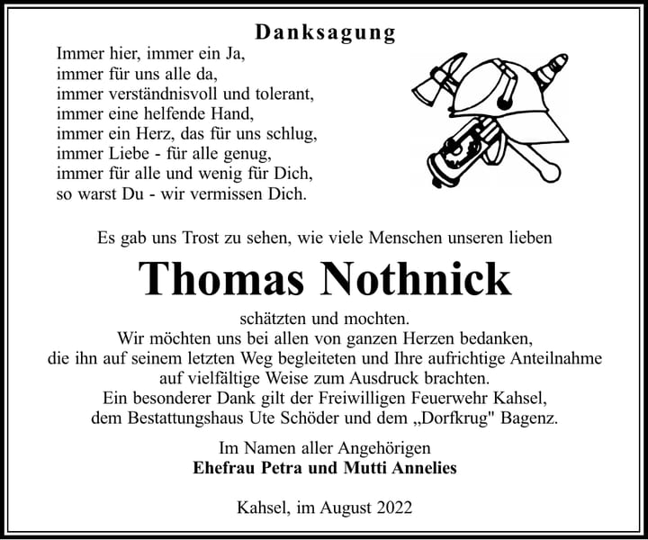 Danksagung Thomas Nothnick
