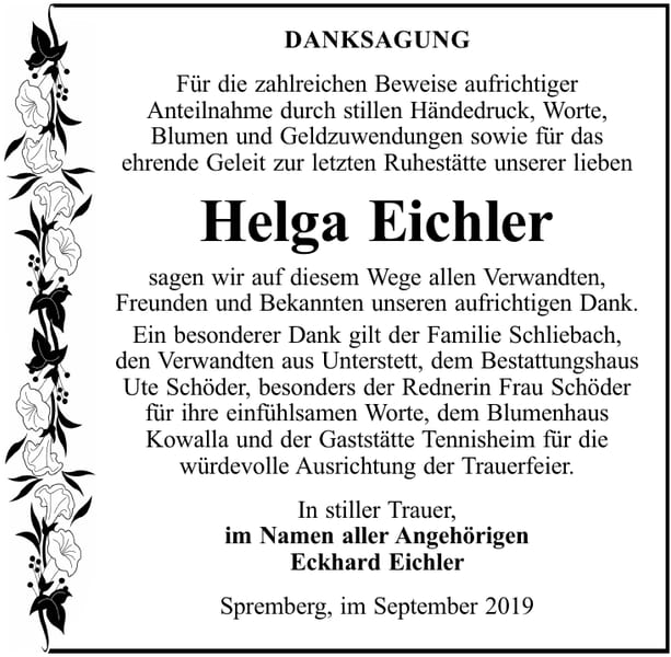 Danksagung Helga Eichler