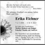 Traueranzeige Erika Eichner