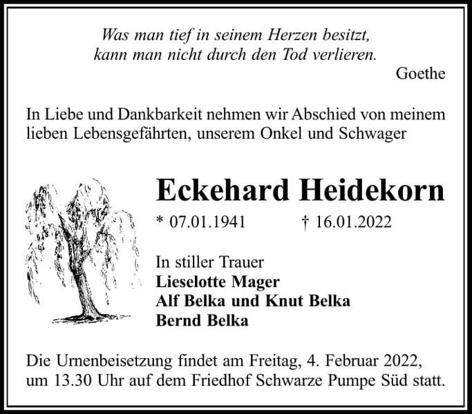 Traueranzeige Eckehard Heidekorn