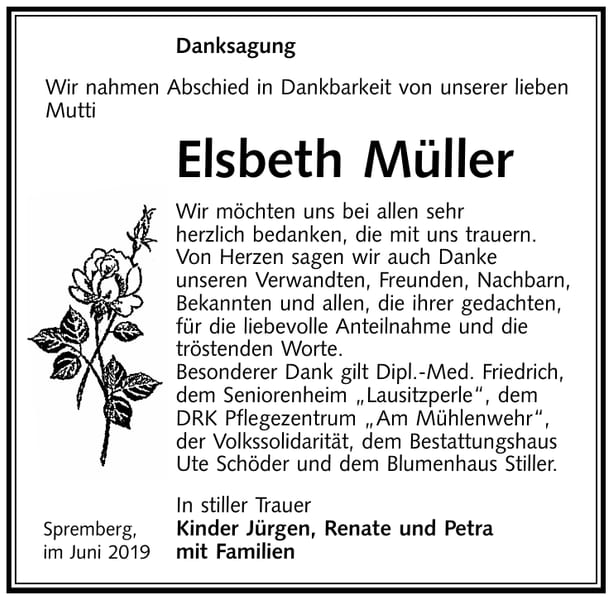 Danksagung Elsbeth Müller