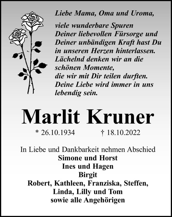 Traueranzeige Marlit Kruner