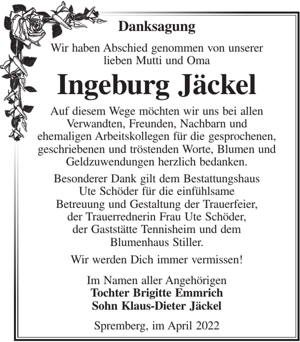 Danksagung Ingeburg Jäckel
