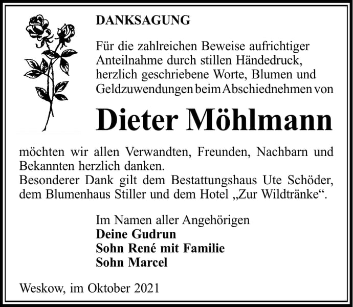 Danksagung Dieter Möhlmann