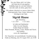 Traueranzeige Sigrid Haase, geb. Stolzenburg