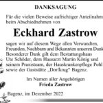 Danksagung Eckhard Zastrow