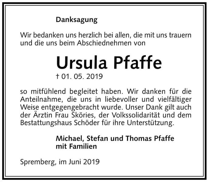 Danksagung Ursula Pfaffe
