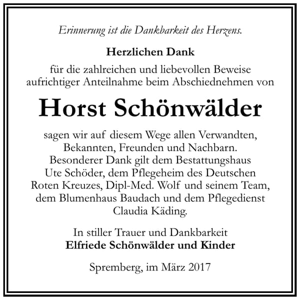 Danksagung Horst Schönwälder