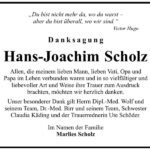 Danksagung Hans-Joachim Scholz