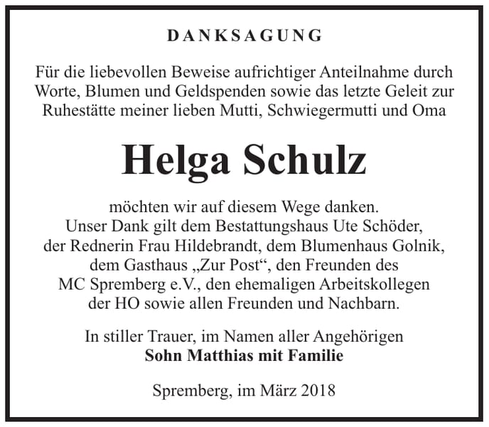 Danksagung Helga Schulz